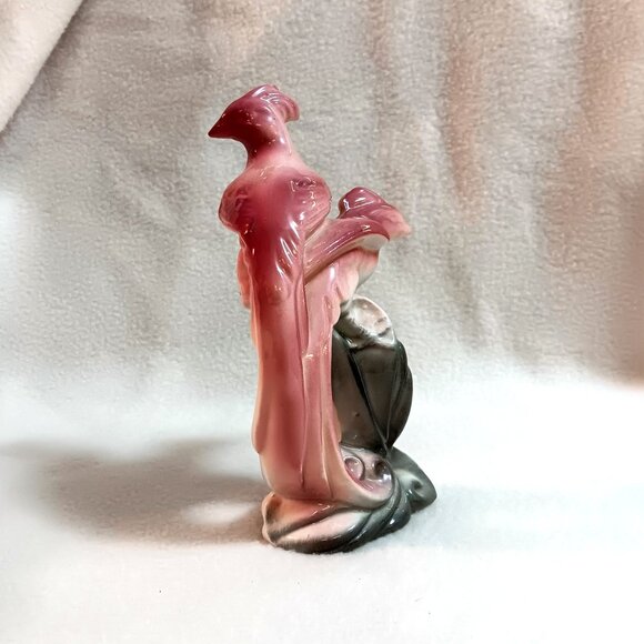 L.A. Pottery birds w/ crests figurine rose & olive green MCM - Picture 3 of 9